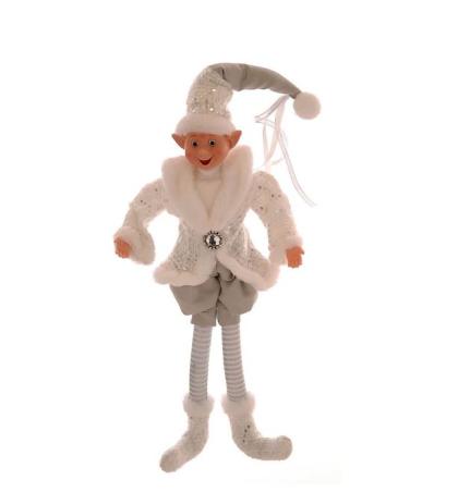 Elegáns manó, kobold, mosolygós manó, karácsonyi manó, fehér-ezüst manó, elf manó, 46 cm