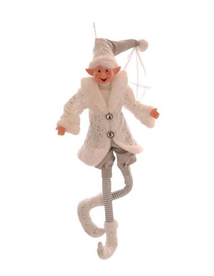 Elegáns manó, kobold, mosolygós manó, karácsonyi manó, fehér-ezüst manó, elf manó, 61 cm
