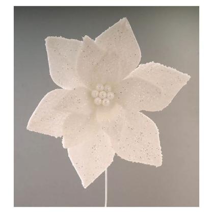 Fehér virág, glitteres mikulásvirág, 60 cm